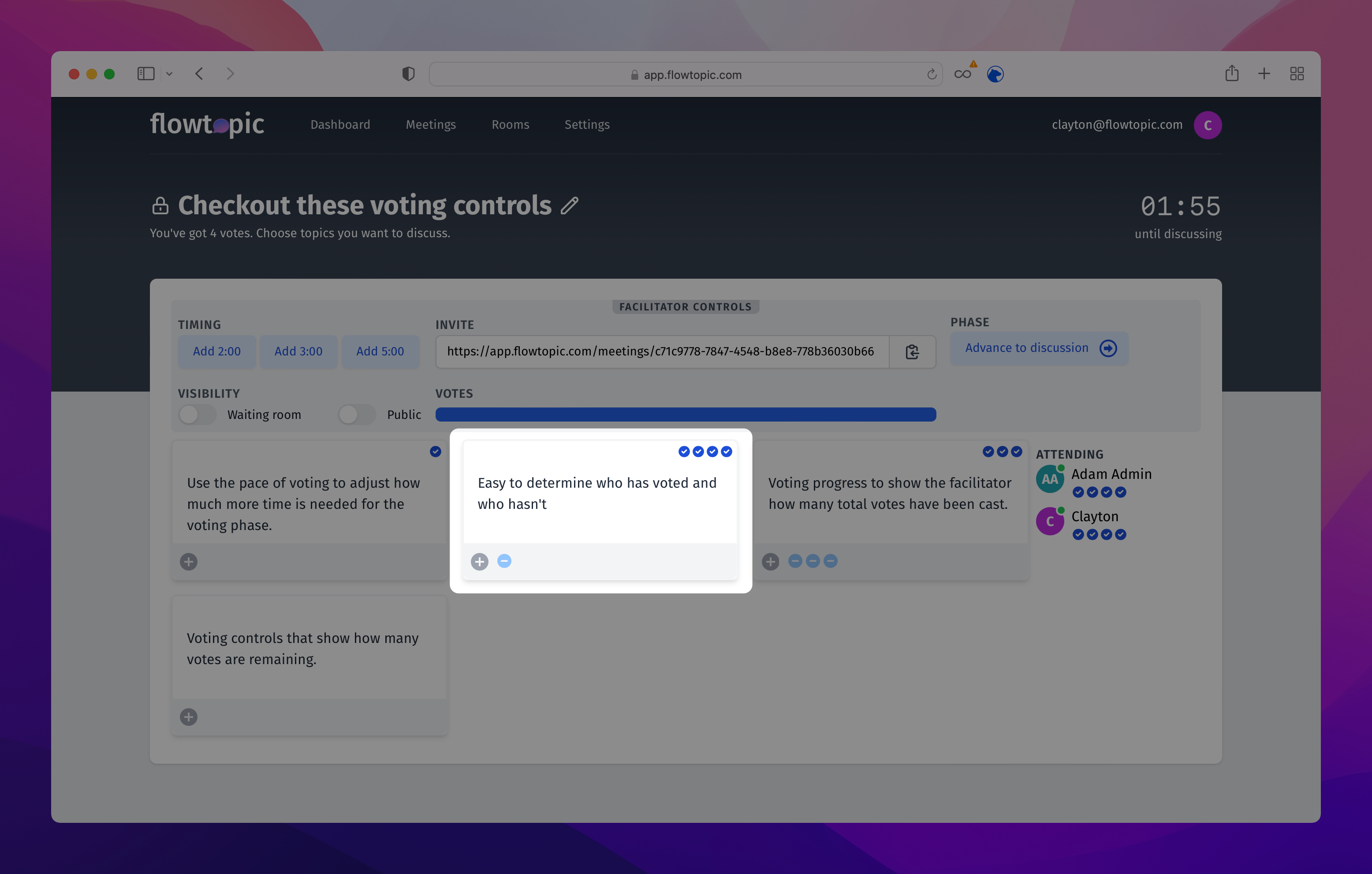 A flowtopic meeting highlighting a topic with votes